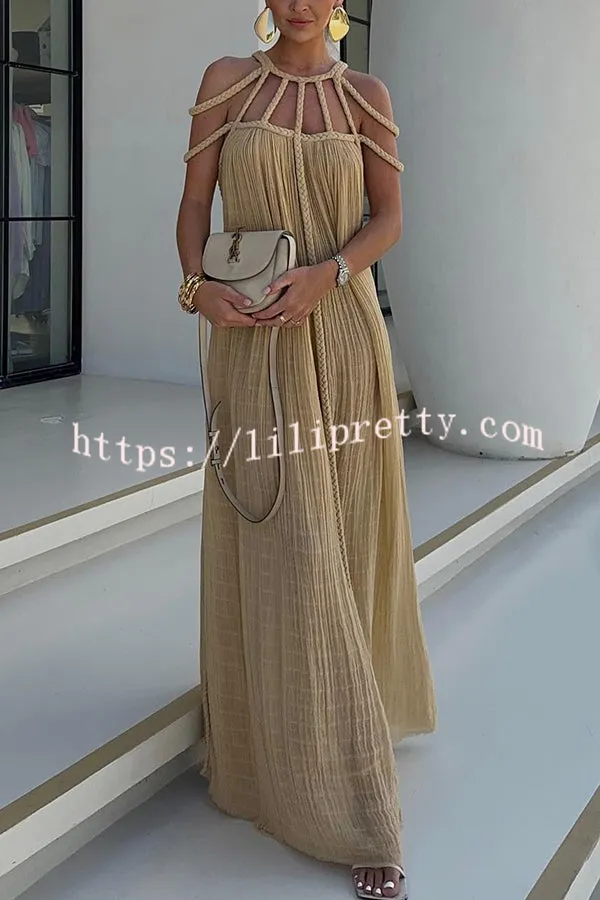 Lilipretty Modern and Sophisticated Linen Blend Draped Braids Cover Up Maxi Dress