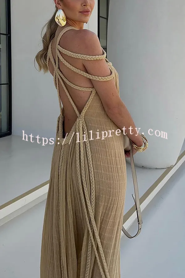 Lilipretty Modern and Sophisticated Linen Blend Draped Braids Cover Up Maxi Dress