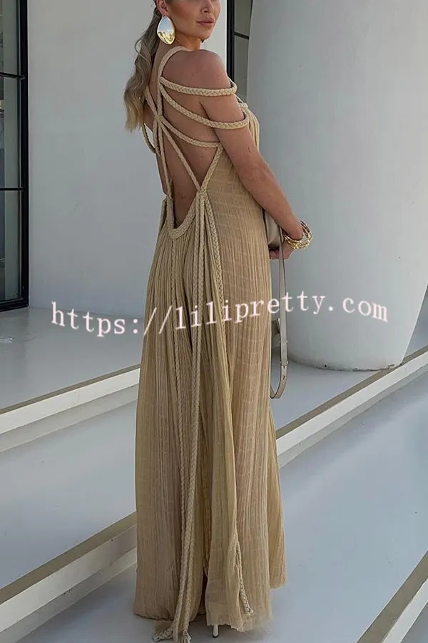 Lilipretty Modern and Sophisticated Linen Blend Draped Braids Cover Up Maxi Dress