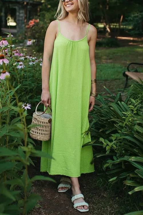 Linen Solid Pockets Slip Maxi Dress