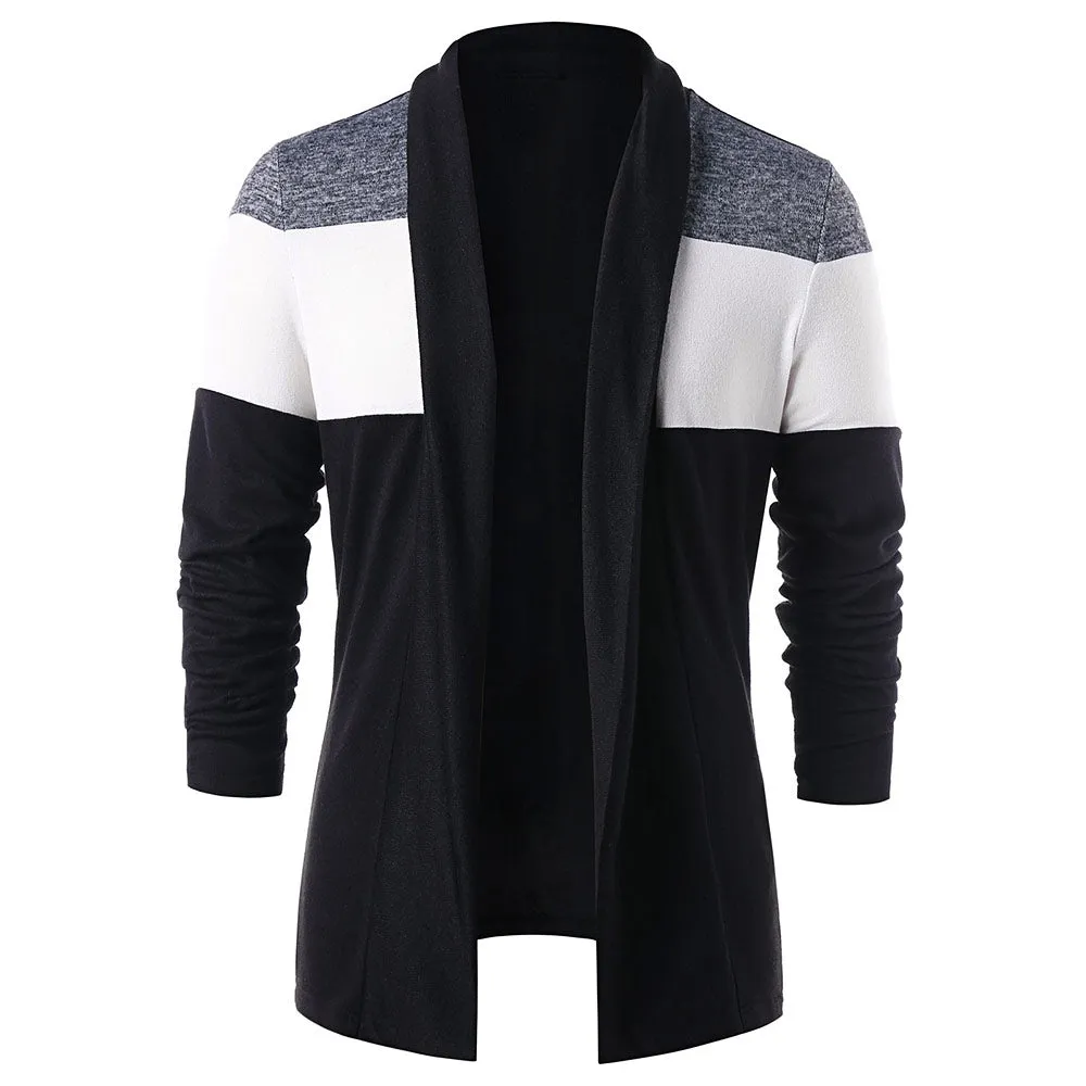 Men's Casual Color Blocking Open Front Long Sleeves Cardigan