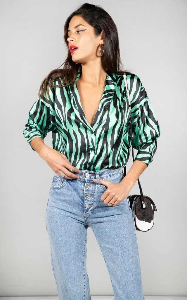 Stylish Monte Carlo Green Zebra Print Shirt for Men