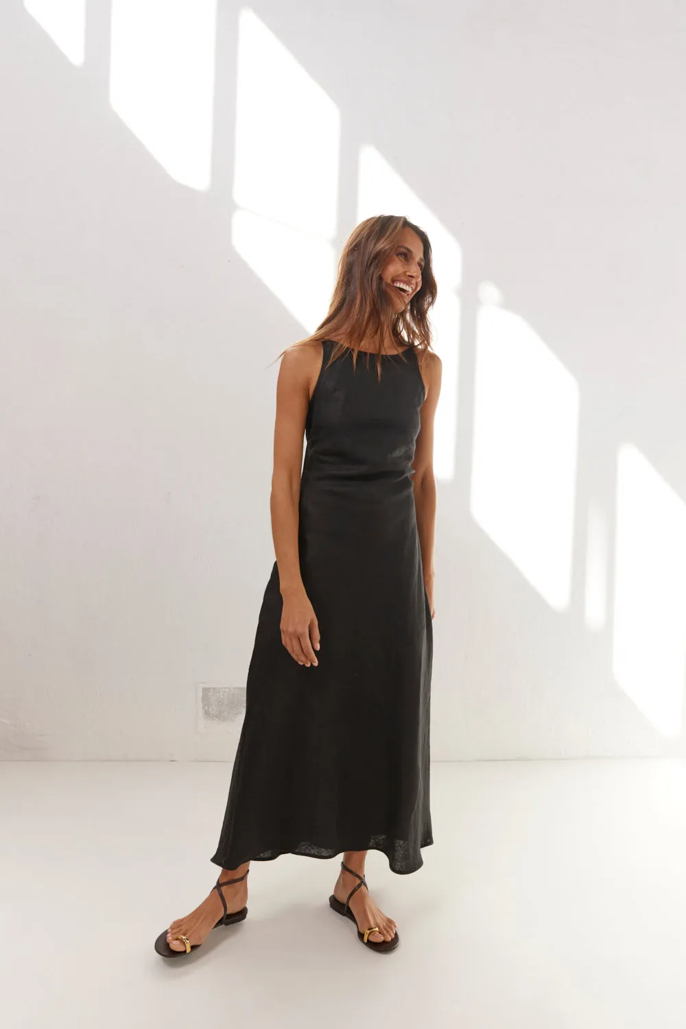 Opal Linen Maxi Dress Black