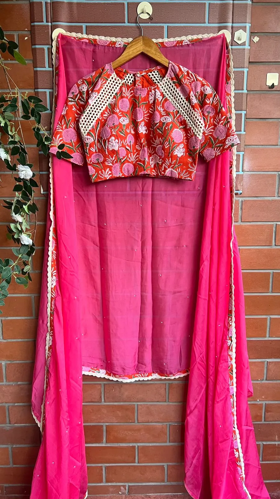 Orange cotton hand printed blouse