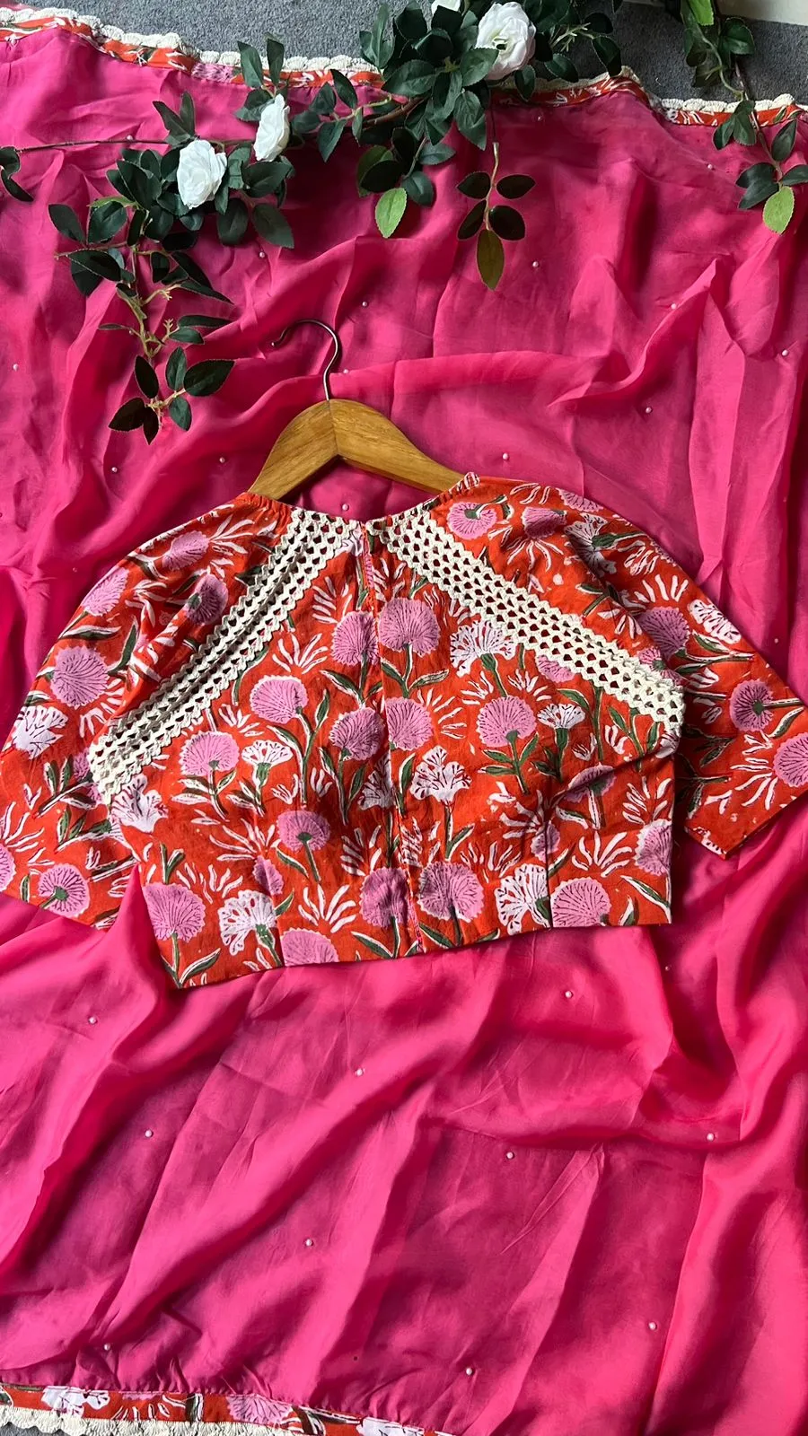 Orange cotton hand printed blouse