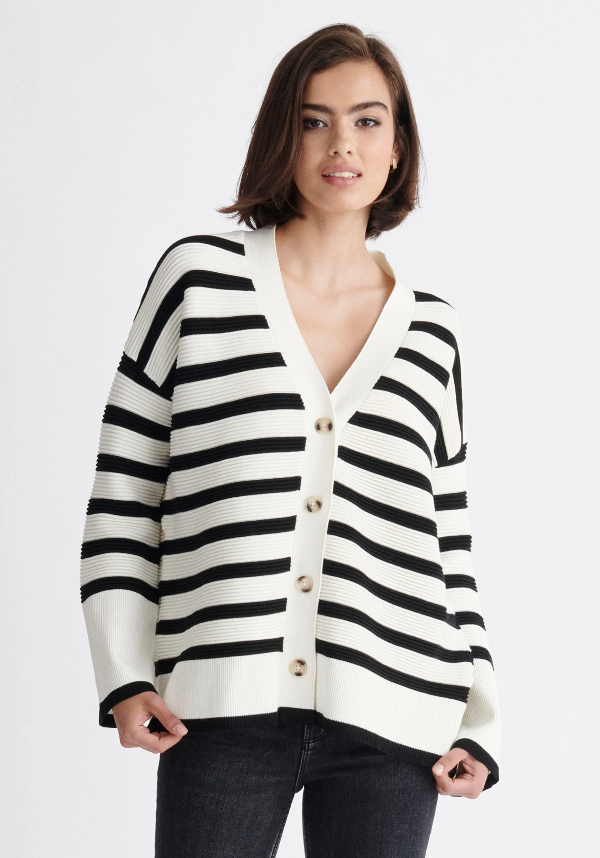 Paisie Striped Ribbed Cardigan