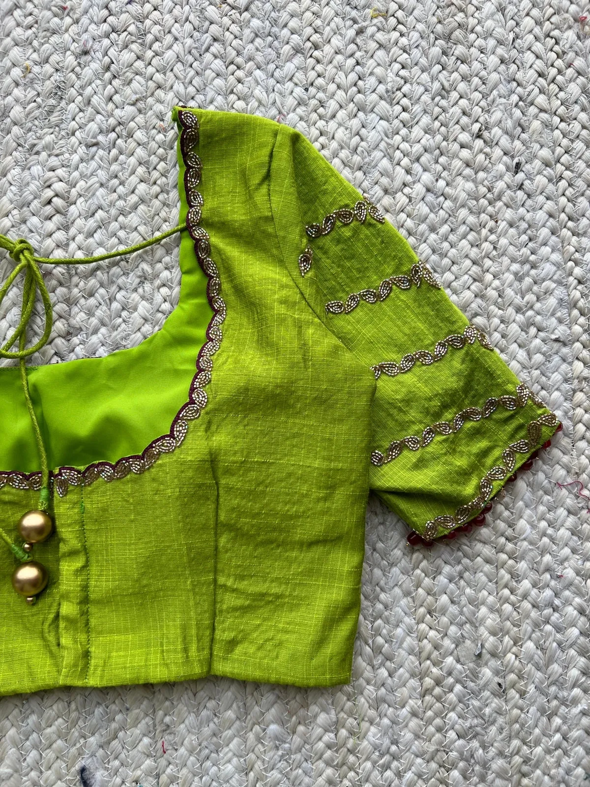 Parrot green silk hand worked blouse