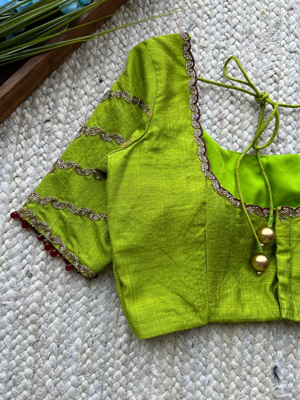 Parrot green silk hand worked blouse