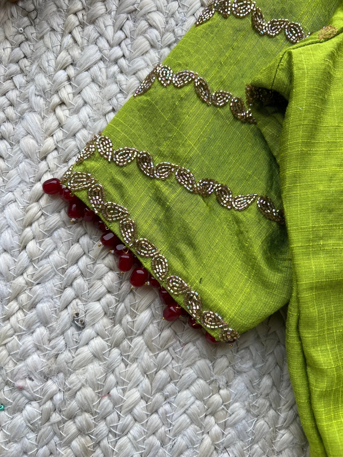 Parrot green silk hand worked blouse