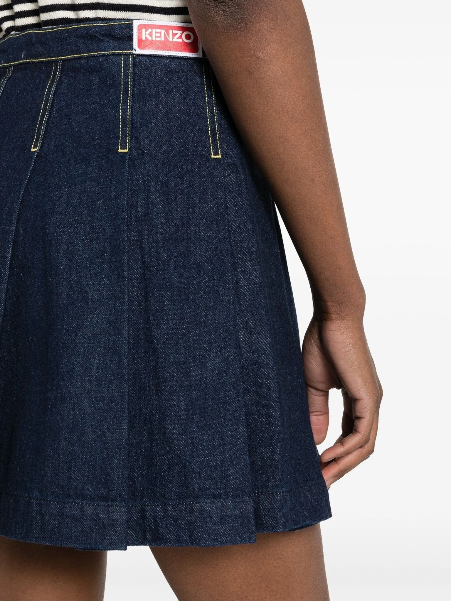 pleated denim mini skirt