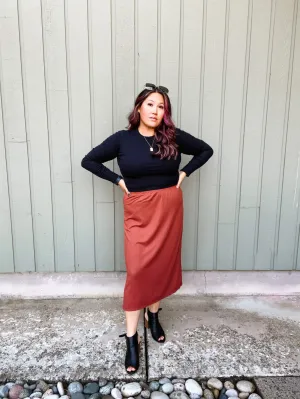 Pumpkin Spice Rib Knit Midi Skirt