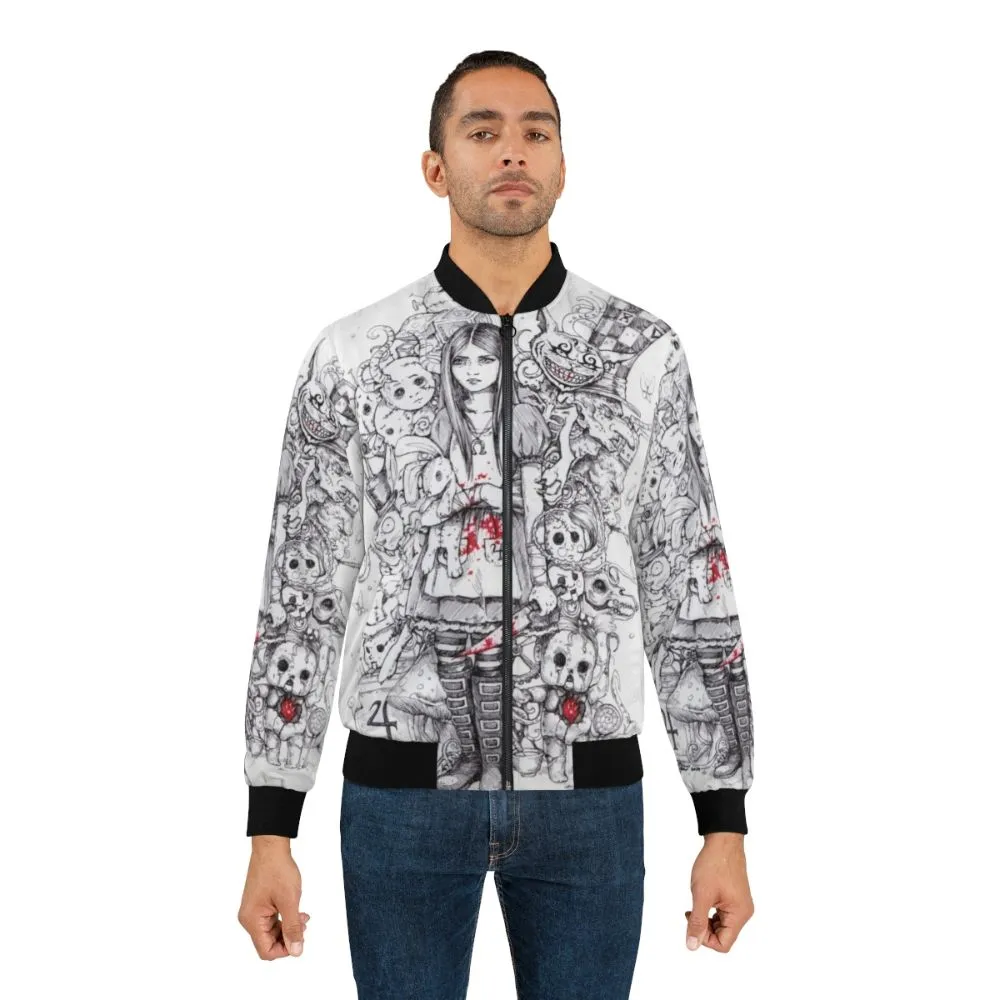 "Enchanting Alice in Wonderland Bomber Jacket"