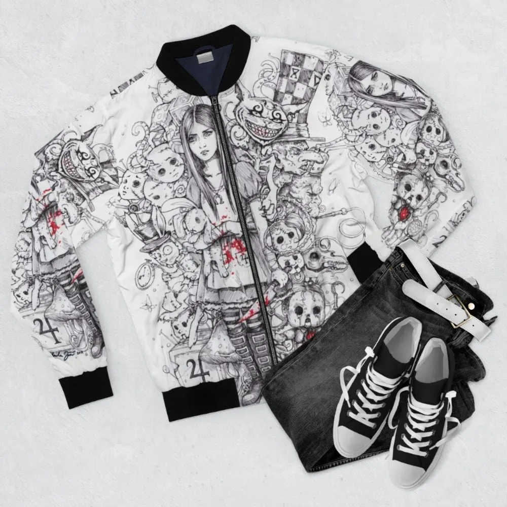 "Enchanting Alice in Wonderland Bomber Jacket"