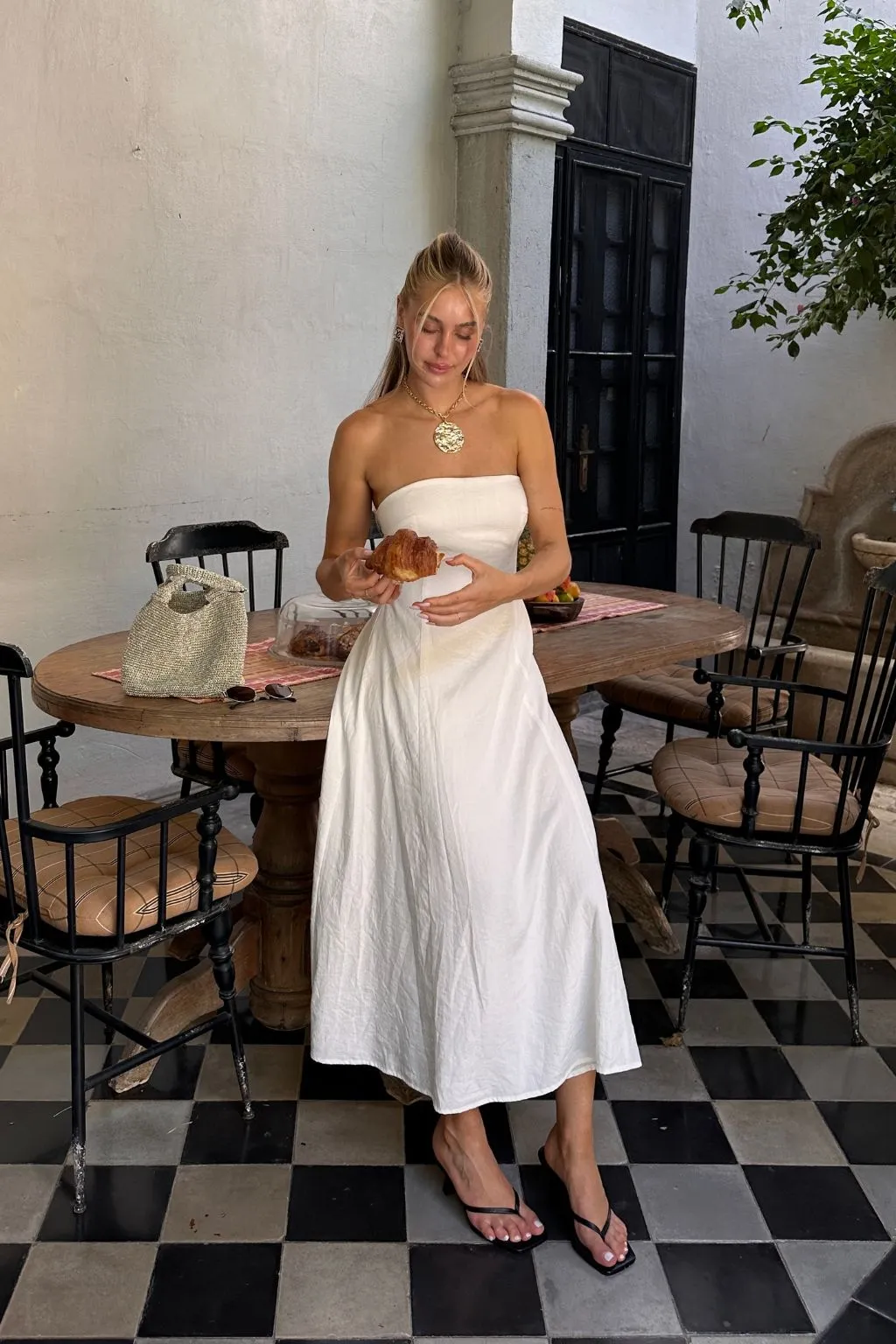 Rhodes White Linen Strapless Midi Dress