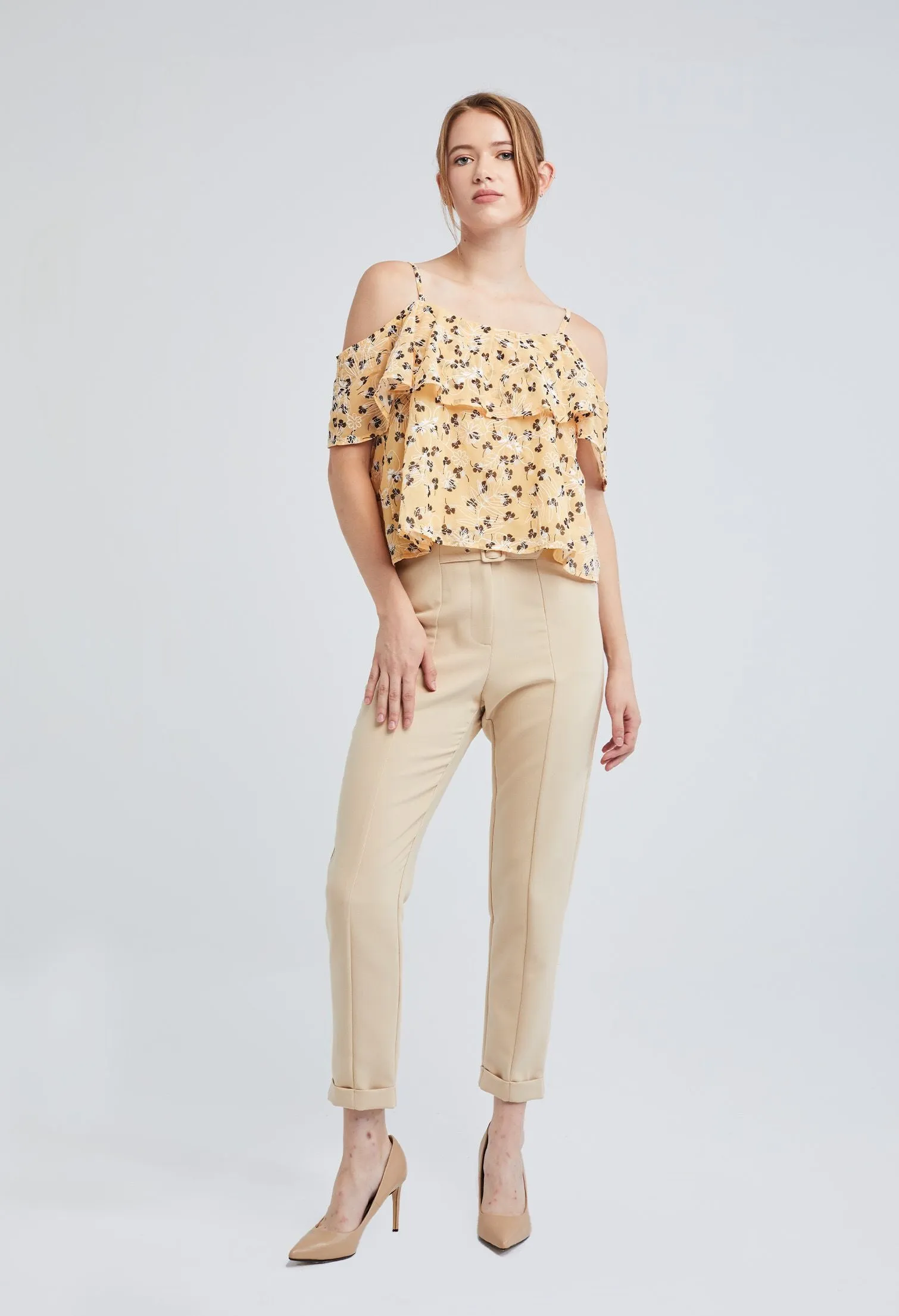 Scatter Floral Contrast Cold Shoulder Top