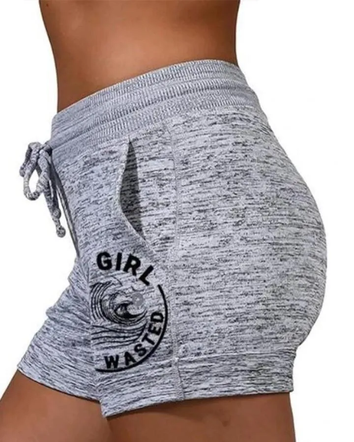 Solid Color Splicing Logo Print Drawstring Short Pants