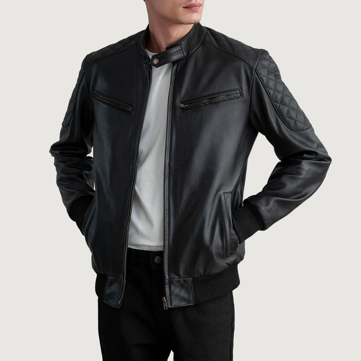 Sven Black Leather Bomber Jacket