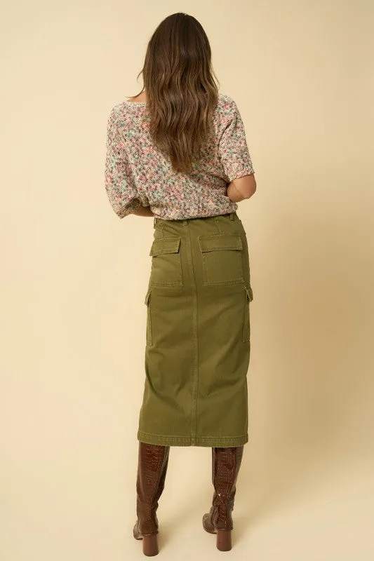 The Louise Colored Midi Cargo Denim Skirt