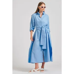 The Luna Oversized Linen Long Shirtdress  Provincial Blue