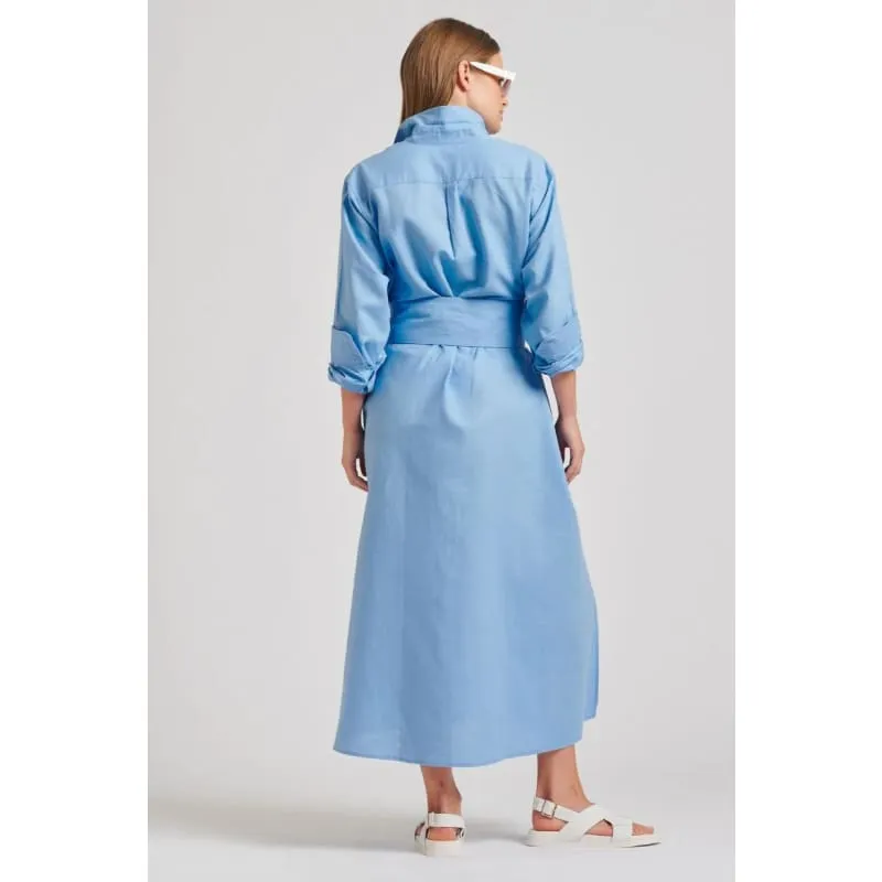 The Luna Oversized Linen Long Shirtdress  Provincial Blue