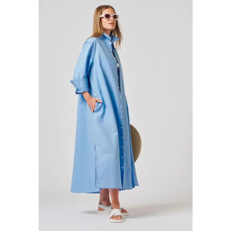 The Luna Oversized Linen Long Shirtdress  Provincial Blue