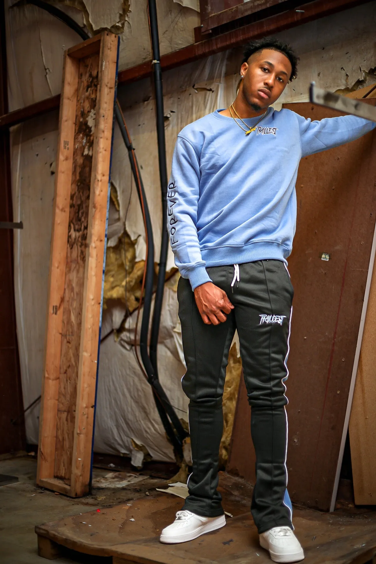 Trillest Stacked Track Pants - Black/UNC Blue