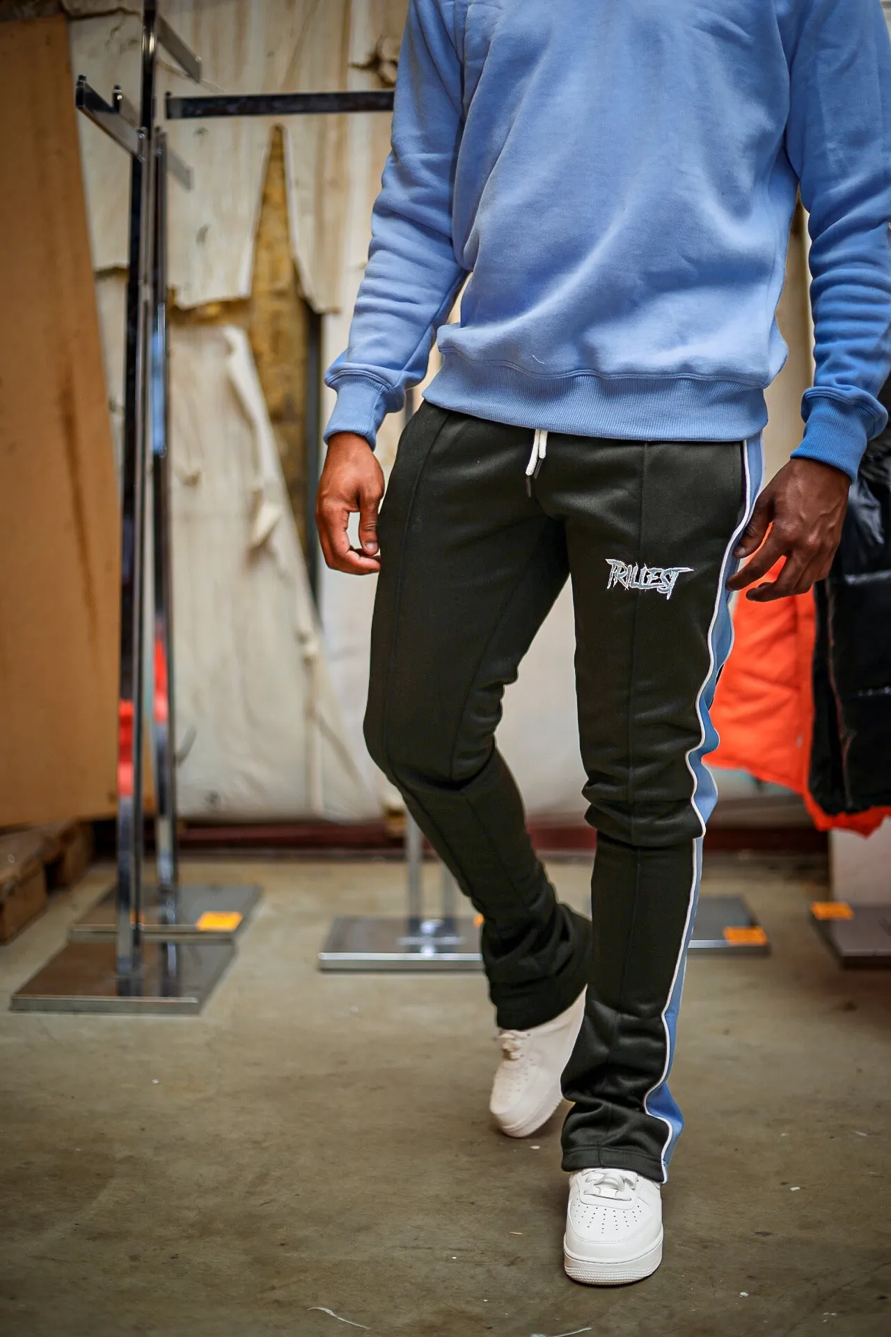 Trillest Stacked Track Pants - Black/UNC Blue