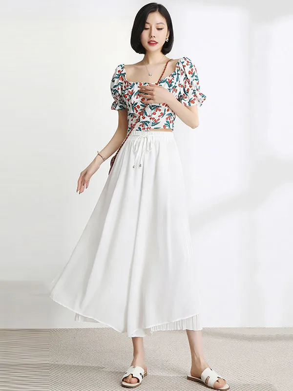 Urban Drawstring High-Waisted Wide Leg Chiffon Pants