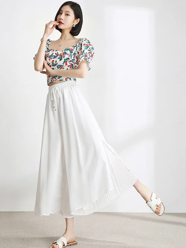 Urban Drawstring High-Waisted Wide Leg Chiffon Pants