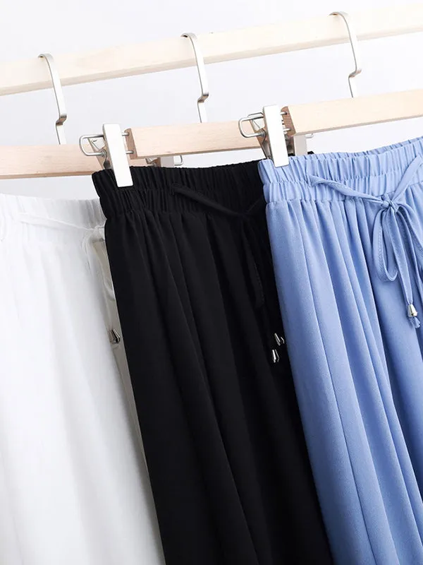 Urban Drawstring High-Waisted Wide Leg Chiffon Pants