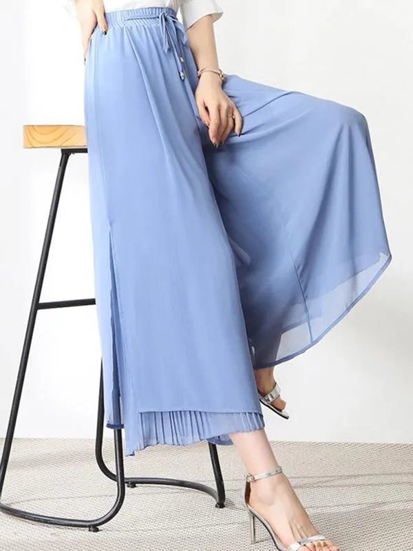 Urban Drawstring High-Waisted Wide Leg Chiffon Pants