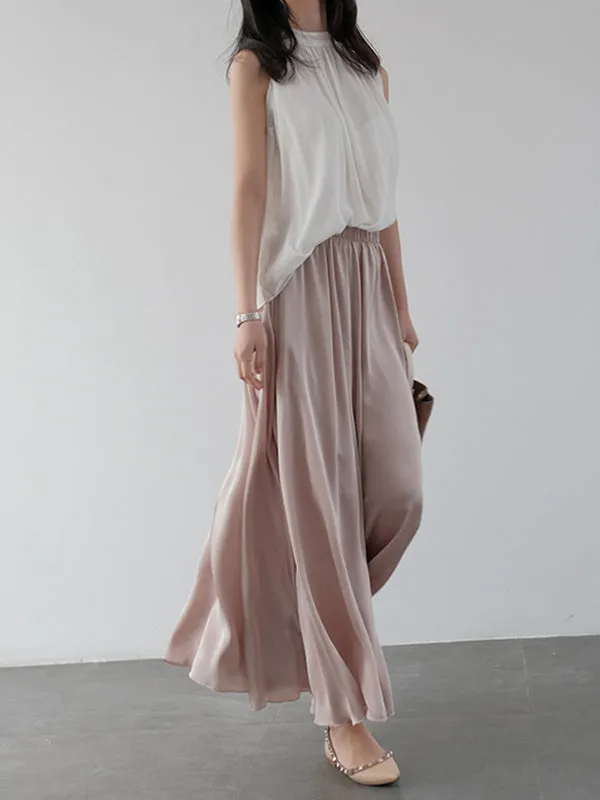 Urban High Waisted Wide Leg Solid Color Chiffon Pants