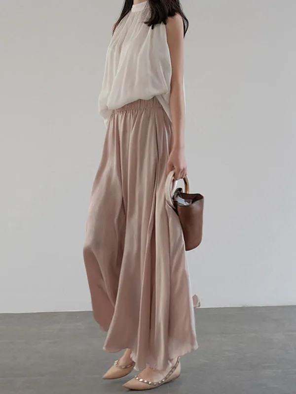 Urban High Waisted Wide Leg Solid Color Chiffon Pants