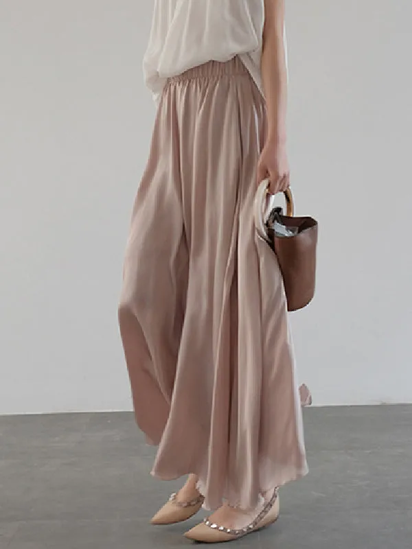 Urban High Waisted Wide Leg Solid Color Chiffon Pants