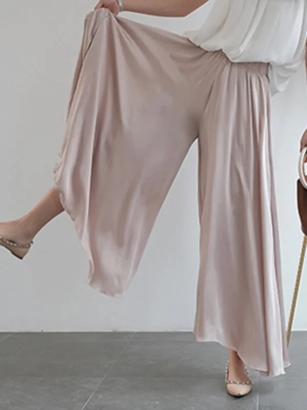 Urban High Waisted Wide Leg Solid Color Chiffon Pants