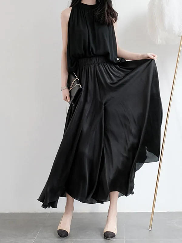 Urban High Waisted Wide Leg Solid Color Chiffon Pants