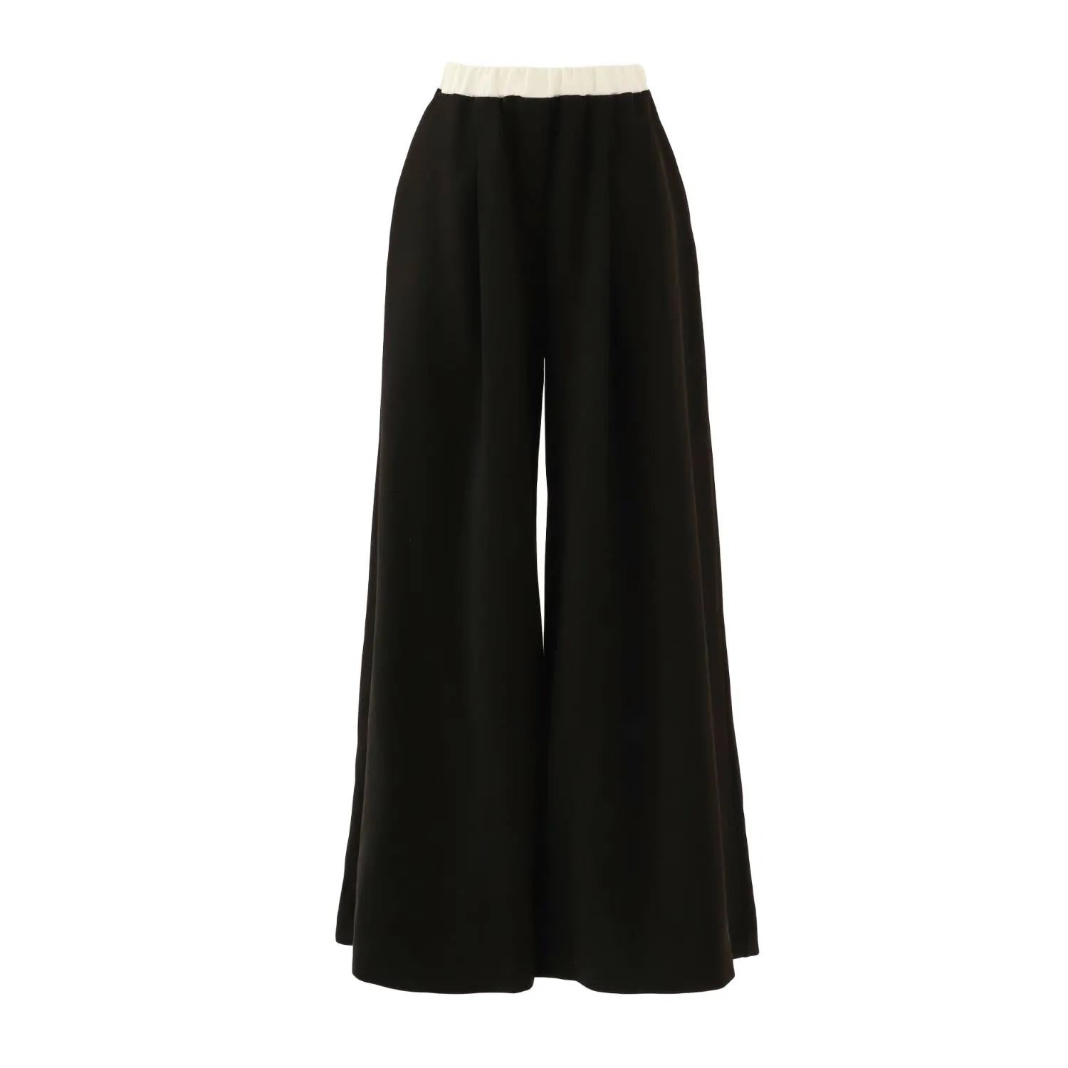 Wide-Leg Black Trousers With Contrasting Waistband White