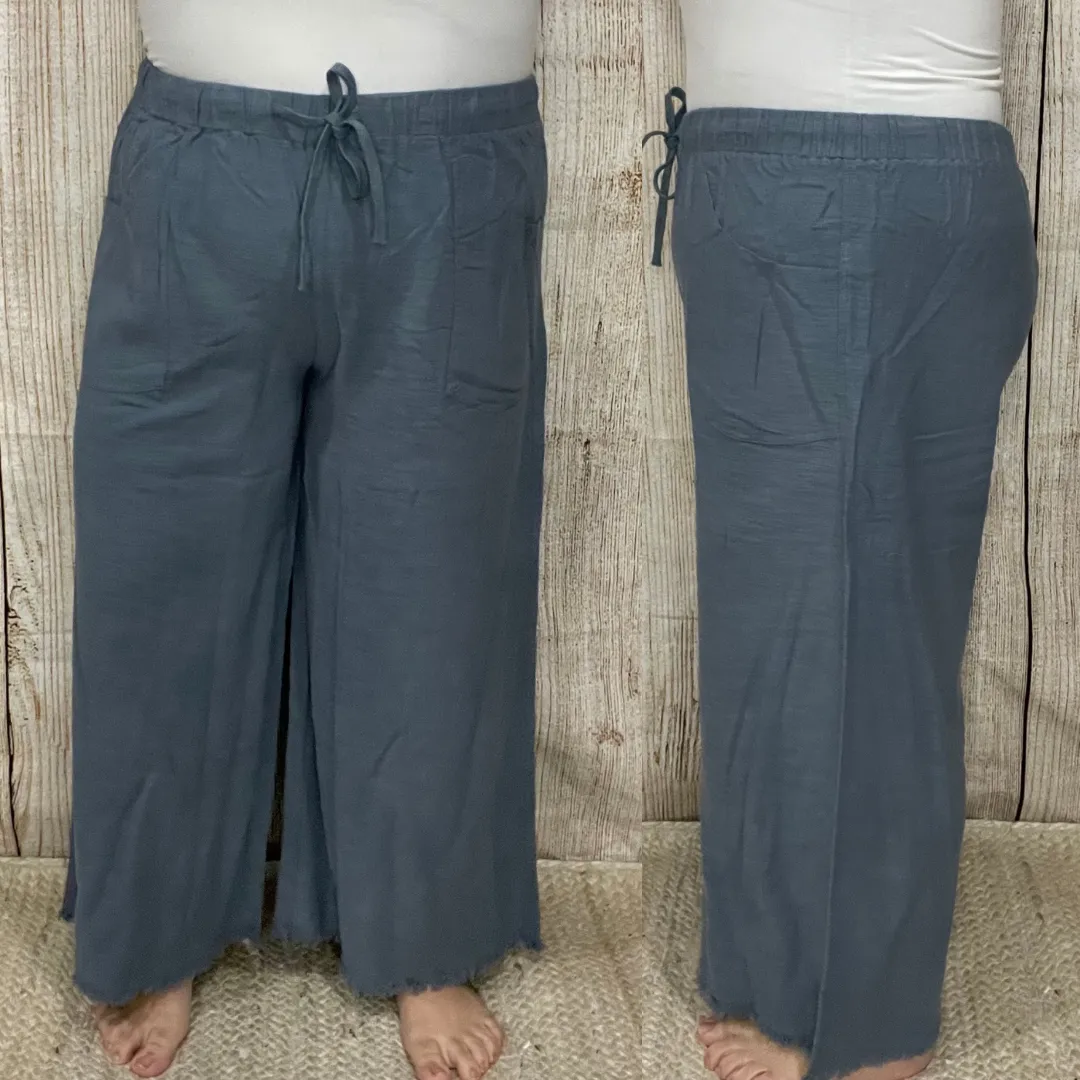 Wide Leg Linen Ankle Pants