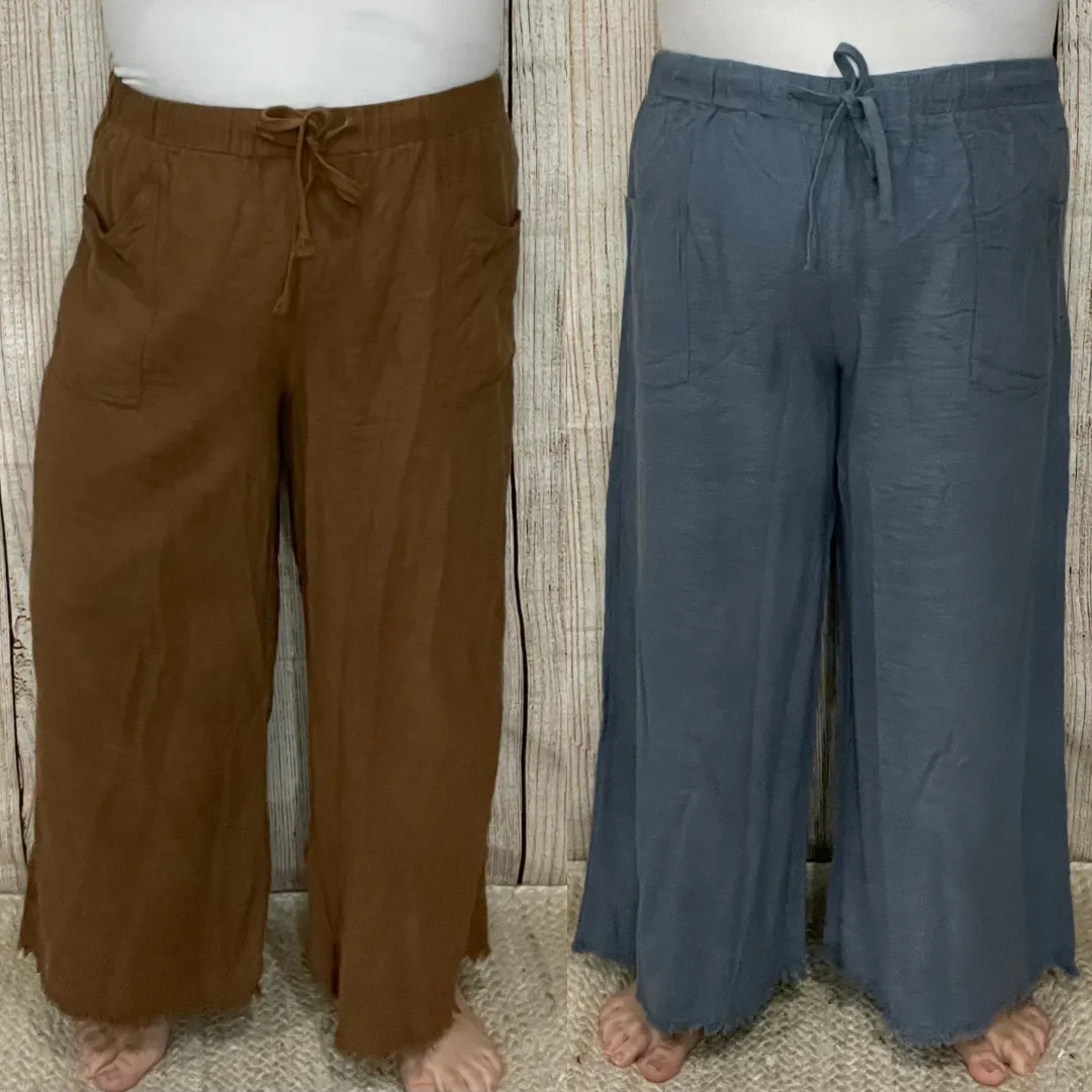 Wide Leg Linen Ankle Pants